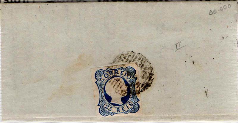 2452 v.jpg -     Lote:    2452 (verso)      Lotes pelo Correio              Descrição:         1856/58 &mdash; D. Pedro V. Cabelos anelados. Linhas duplas. CE12, 25 reis em carta circulada de Lisboa (08.11.56) para Abrantes.        Carta       Valor Base:     &euro; 8,00     Valor Venda:     &euro;      
